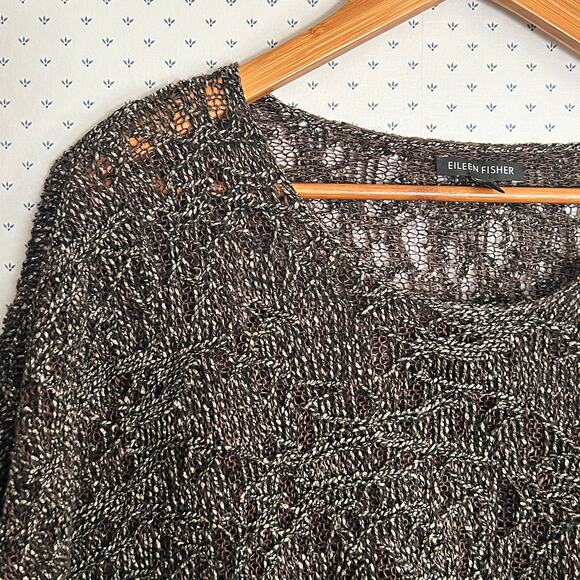 Eileen Fisher Dolman Boxy Sweater L PL LP Top Brown Gold Shimmer Linen Capsule - Picture 9 of 10
